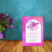 Bloemen en boogmagenta roze bruiloft kaart