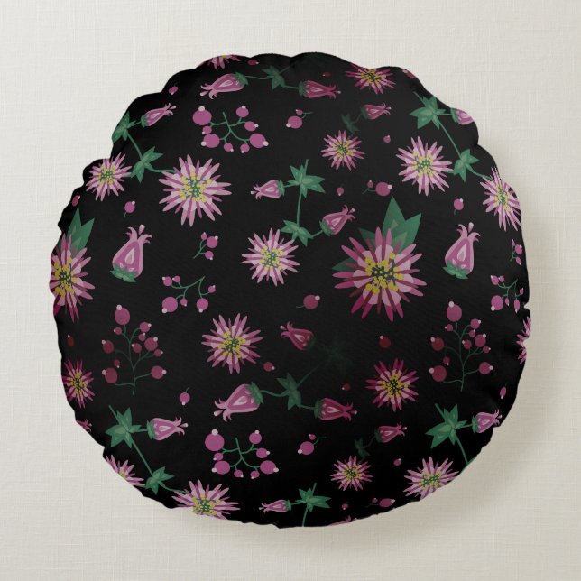 Bloemen en bosbessen rond kussen (Voorkant)