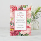 bloemen en botanische roze rozen bruiloft vi kaart (Staand voorkant)