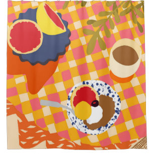 Bloemen en brunch douchegordijn