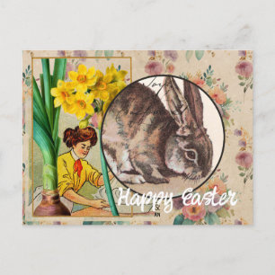 bloemen en Bunny Collage Pasen Briefkaart
