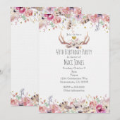 Bloemen en deer Antlers Birthday Party Invitations Kaart (Voorkant / Achterkant)