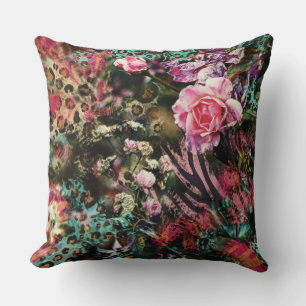 Bloemen en dieren Print Distressed Collage Kussen