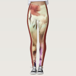 Bloemen en donkerrode Leggings