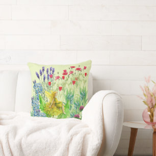 Bloemen en een paardenbloem Fee waterverfschilderi Kussen