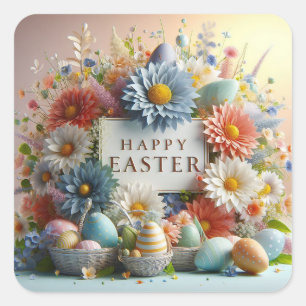 Bloemen en eieren Pasen Vierkante Sticker