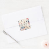Bloemen en Eiffeltoren Parijs Dank u Vierkante Sticker (Envelop)