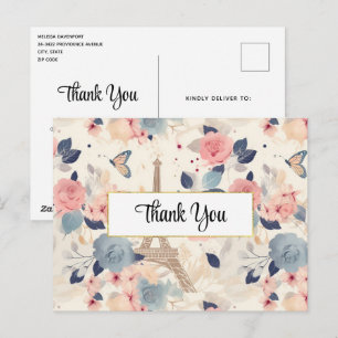 Bloemen en Eiffeltoren Parijs Patroon Dank u Briefkaart