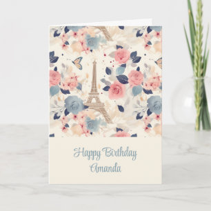 Bloemen en Eiffeltoren Parijs Patroon Verjaardag Kaart
