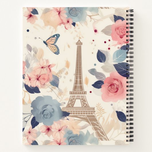 Bloemen en Eiffeltoren Parijs Reispatroon Notitieboek (Achterkant)