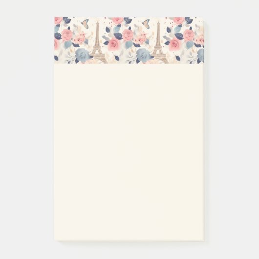 Bloemen en Eiffeltoren Parijs Reispatroon Post-it® Notes (Voorkant)