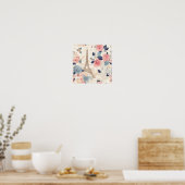 Bloemen en Eiffeltoren Parijs Reispatroon Poster (Keuken)