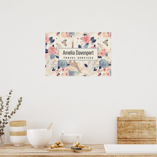 Bloemen en Eiffeltoren Reispatroon Business Poster (Keuken)