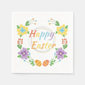 Bloemen en eitjes Vrolijk Pasen Servet (Voorkant)