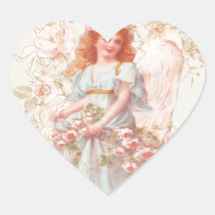 Bloemen en Engel Collage Hart Sticker
