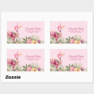 Bloemen en flamingo rechthoekige sticker