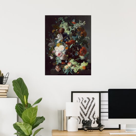 Bloemen en fruit - Jan van Huysum Fine Art Poster (Thuiskantoor)