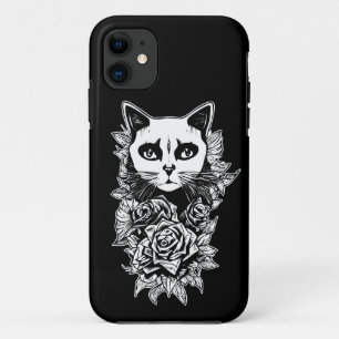 Bloemen en gegotenkat iPhone 11 hoesje