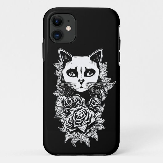Bloemen en gegotenkat Case-Mate iPhone case (Achterkant)