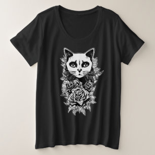 Bloemen en gegotenkat grote maat t-shirt