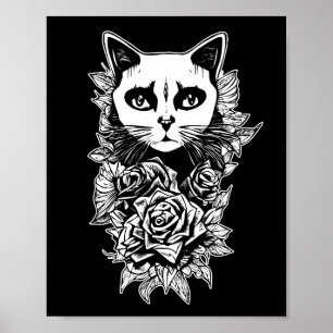 Bloemen en gegotenkat poster