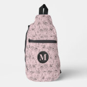 Bloemen en gezichten monogram roze sling bag (Voorkant)