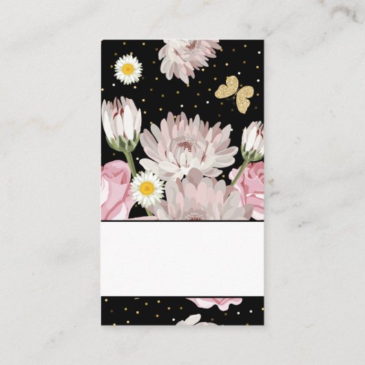 Bloemen en Glitter Vlinders | Goud Gespetterd Visitekaartje (Achterkant)