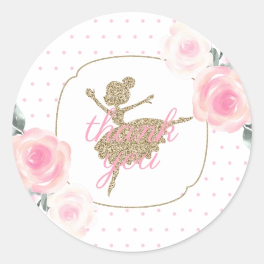 Bloemen en Gouden Ballerina dank u gunst Ronde Sticker (Voorkant)