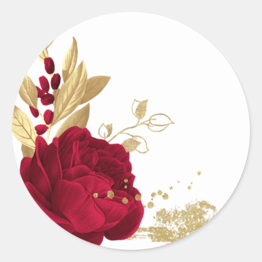 bloemen en gouden bladeren wit ronde sticker (Voorkant)