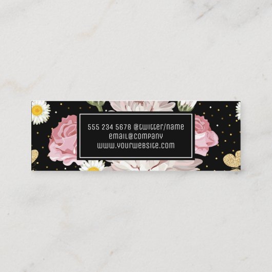 Bloemen en gouden speckles mini visitekaartje (Achterkant)