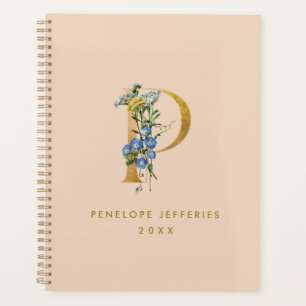 bloemen en goudmonogram, letter P Planner