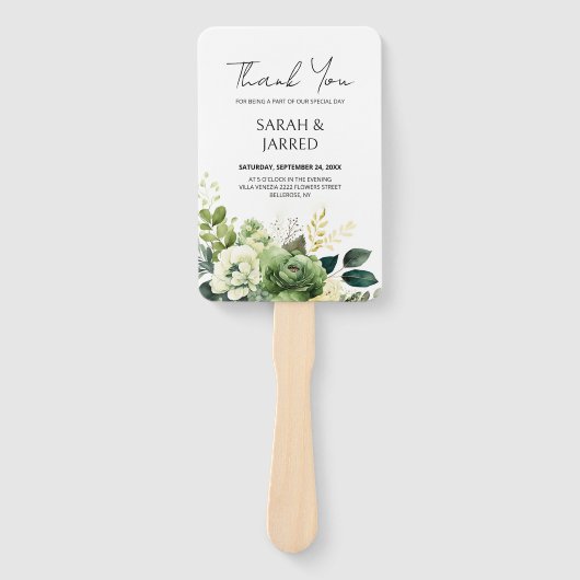 Bloemen en groen bruiloft handwaaier (Voorkant)