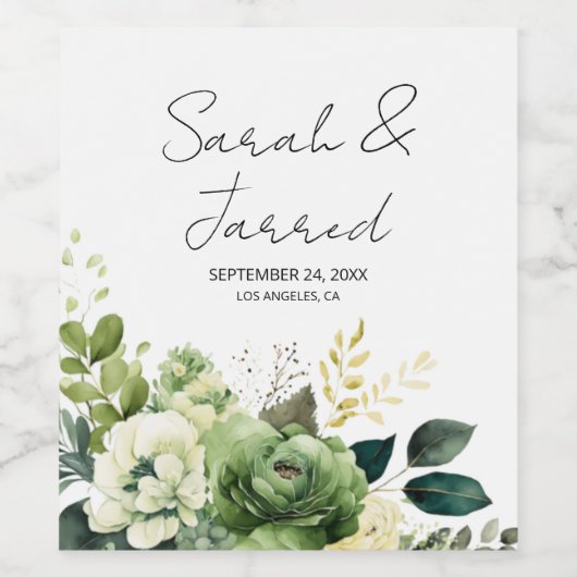 Bloemen en groen bruiloft wijn etiket (Enkel label)