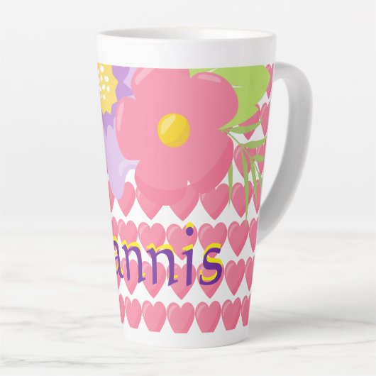 Bloemen en hart op maat latte mok (Rechterhoek)