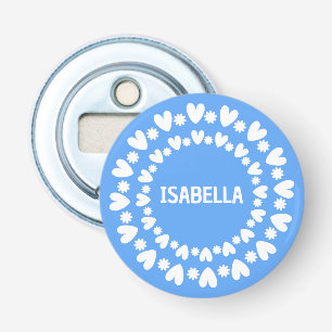 Bloemen en harten flessenopening button flesopener