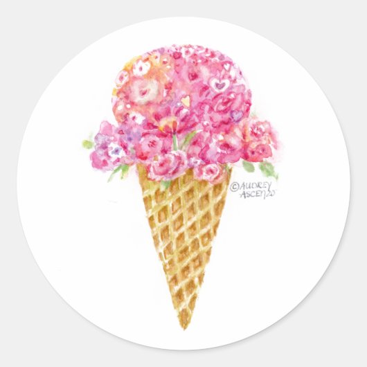 Bloemen en harten Ice Cream Cone Stickers (Voorkant)