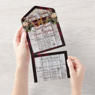 Bloemen en Hoefijzers, Bourgogne lint All In One Uitnodiging