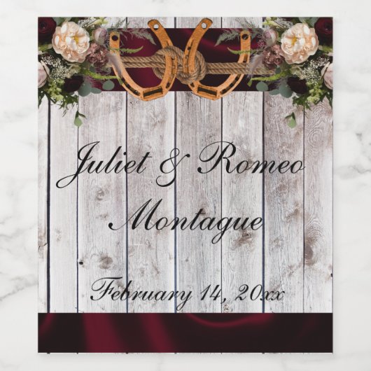 Bloemen en Hoefijzers, Bourgogne lint Wijn Etiket (Enkel label)