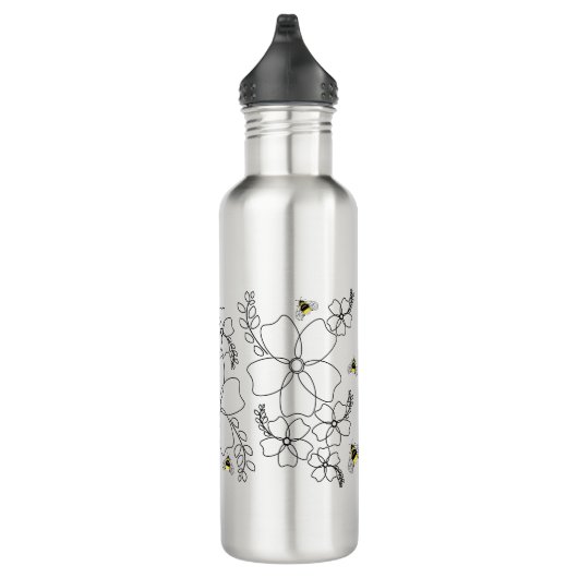 Bloemen en hommel in een minimalistische stijl waterfles (Rechts)