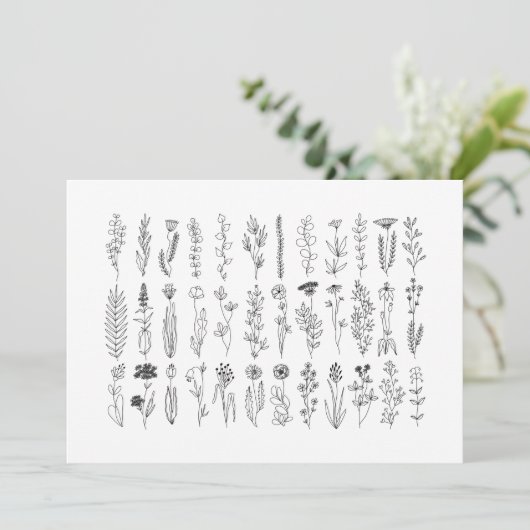 bloemen en inkttekening van kruiden bedankkaart (Staand voorkant)