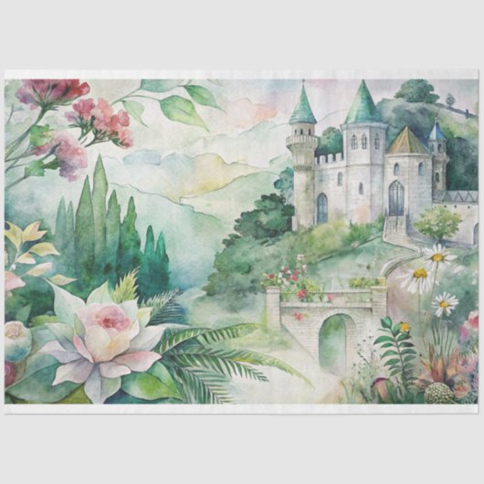 Bloemen en kasteeldecoupage Tissue Paper Tissuepapier (Voorkant)