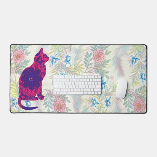 Bloemen en  Kat Bloemen Bureau Mat Pad (Keyboard & Muis)
