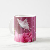 Bloemen en koffiebeker voor vlinders koffiemok (Voorkant links)