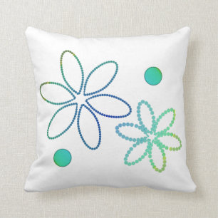 Bloemen en kralen, geel, groen en blauw kussen
