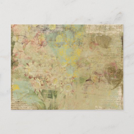 bloemen en  krantencollage briefkaart (Voorkant)