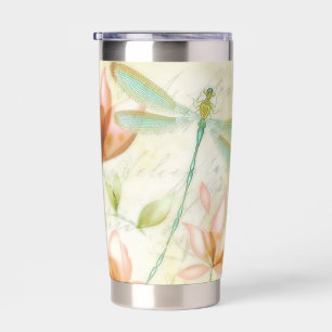 Bloemen en libel gepersonaliseerd geïsoleerde drinkbeker