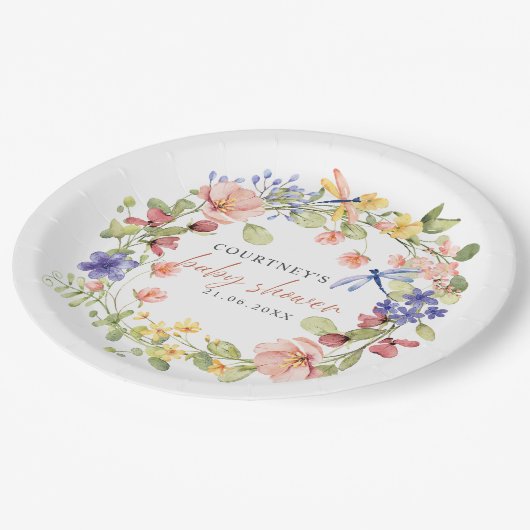 Bloemen en libellen Romantic Boho Baby shower Papieren Bordje (Gekanteld)