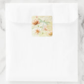 Bloemen en libellen vierkante sticker (Tas)