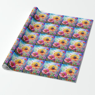 Bloemen en lieveheersbeestjes cadeaupapier
