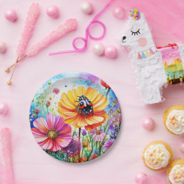 Bloemen en lieveheersbeestjes papieren bordje